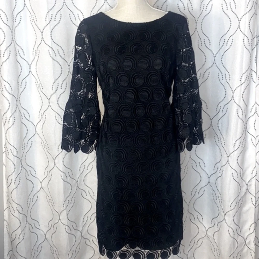 RSVP by Talbots Black Flounce-Sleeve Lace Dress - Picture 2 of 10